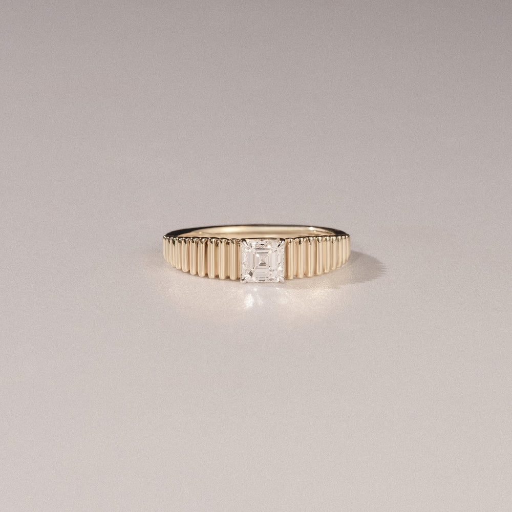 Flute 0.50ct Assher Cut Lab Grown Diamond Solitaire Ring 18K Yellow Gold
