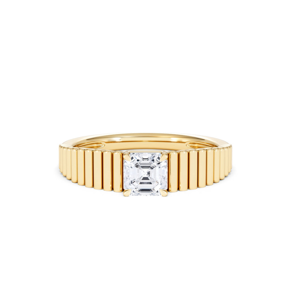 Flute 0.50ct Assher Cut Lab Grown Diamond Solitaire Ring 18K Yellow Gold