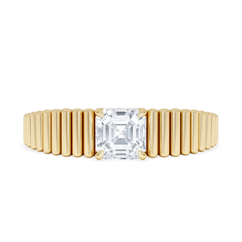 Flute 0.50ct Assher Cut Lab Grown Diamond Solitaire Ring 18K Yellow Gold