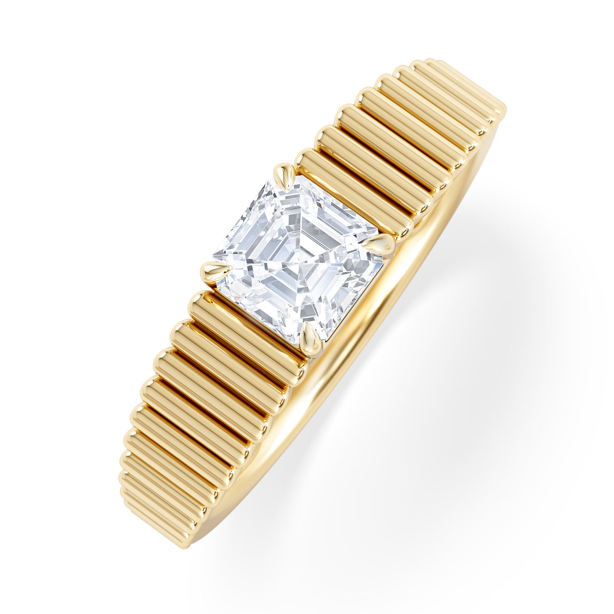 Flute 0.50ct Assher Cut Lab Grown Diamond Solitaire Ring 18K Yellow Gold