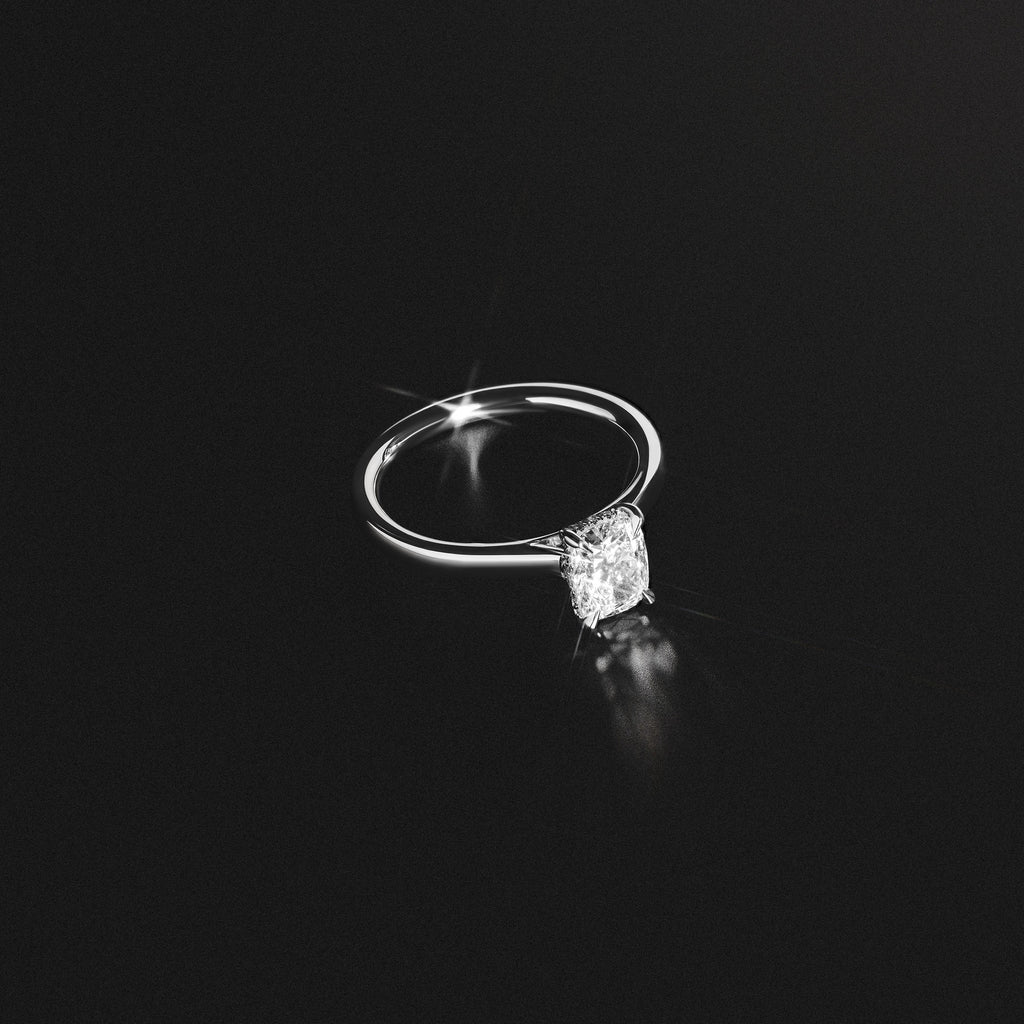 Amora 1.00ct Elongated Cushion Cut Lab Diamond Hidden Halo Solitaire Engagement Ring in Platinum
