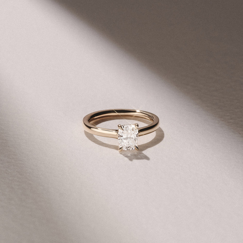 Amora 1.00ct Elongated Cushion Cut Lab Diamond Hidden Halo Solitaire Engagement Ring in 18K Yellow Gold