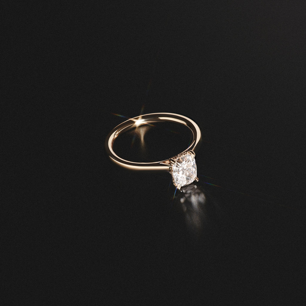 Amora 1.00ct Elongated Cushion Cut Lab Diamond Hidden Halo Solitaire Engagement Ring in 18K Yellow Gold