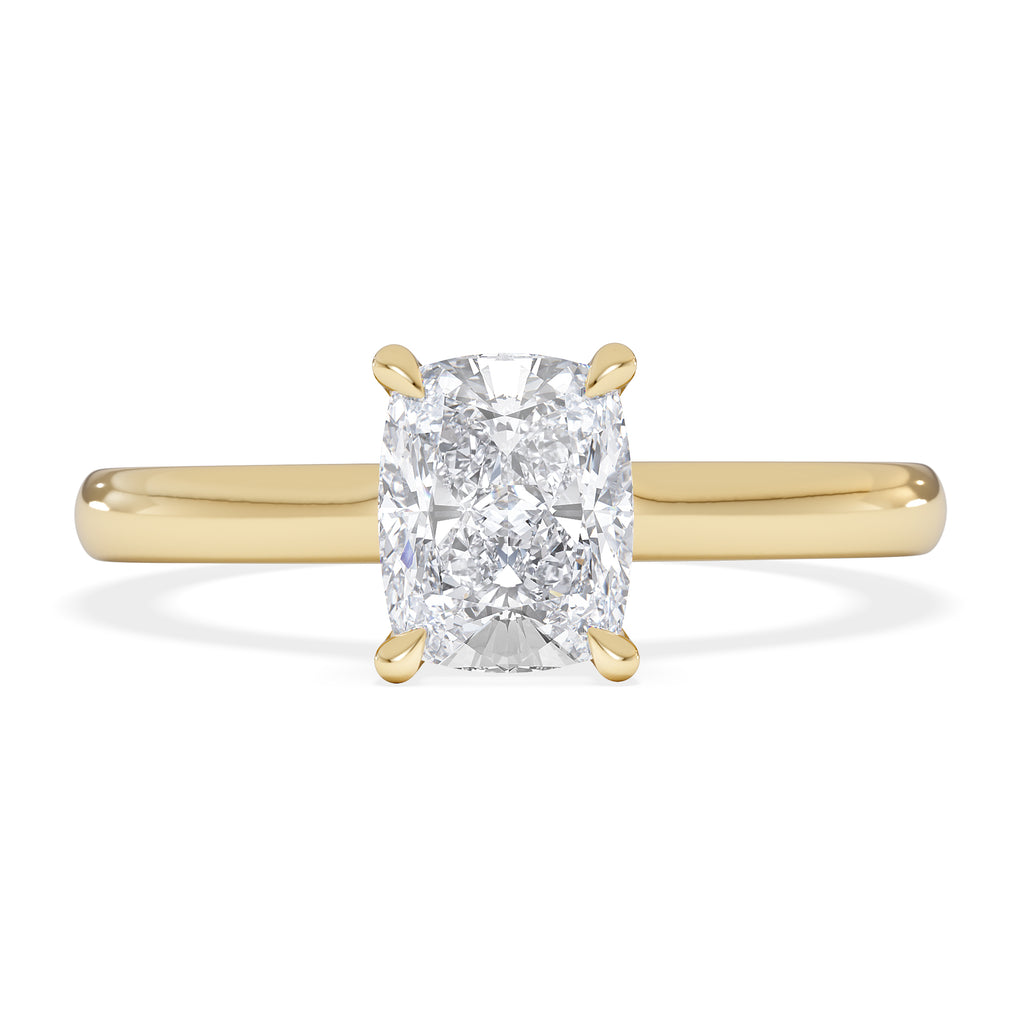 Amora 1.00ct Elongated Cushion Cut Lab Diamond Hidden Halo Solitaire Engagement Ring in 18K Yellow Gold