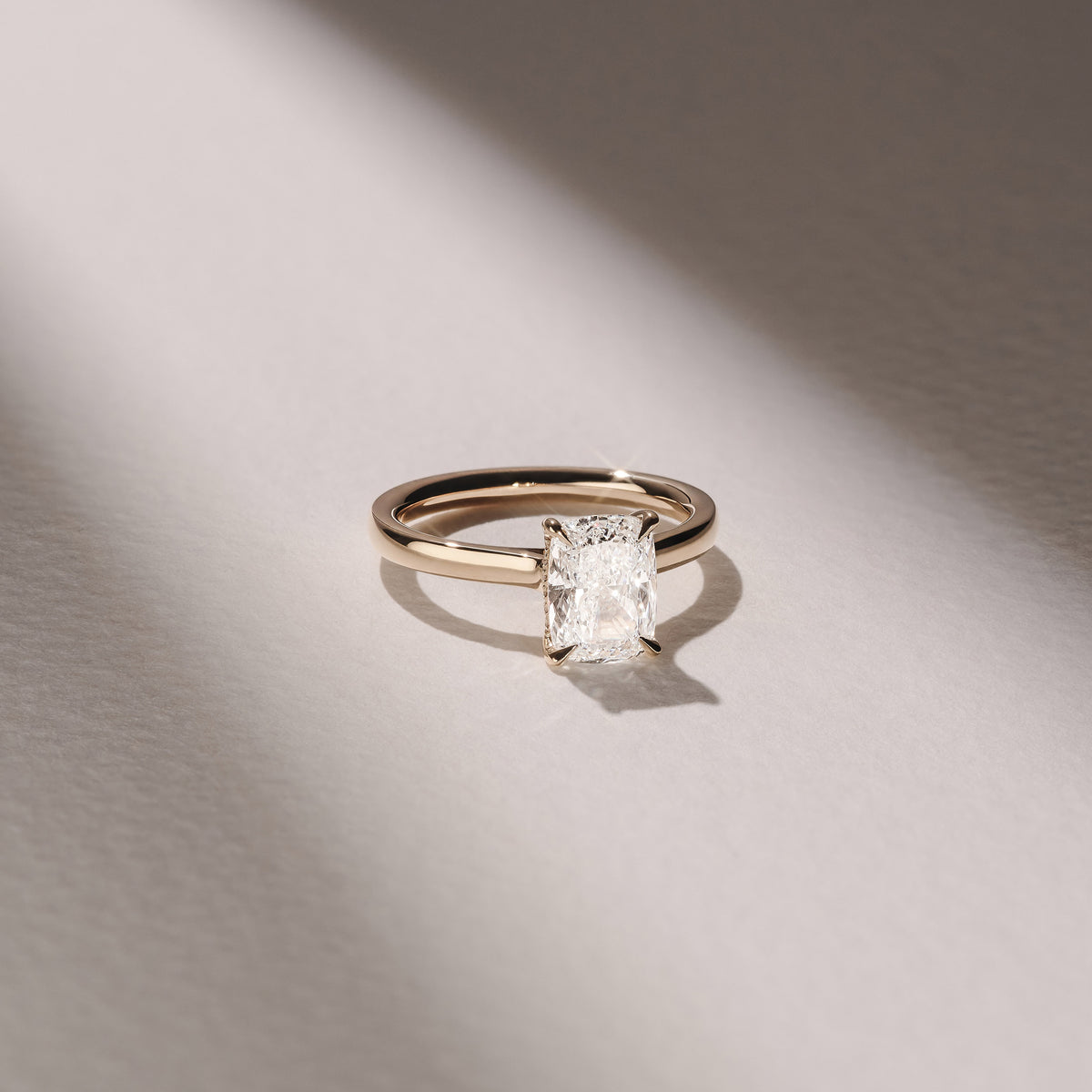 Amora 2.00ct Elongated Cushion Cut Lab Diamond Hidden Halo Solitaire Engagement Ring in 18K Yellow Gold