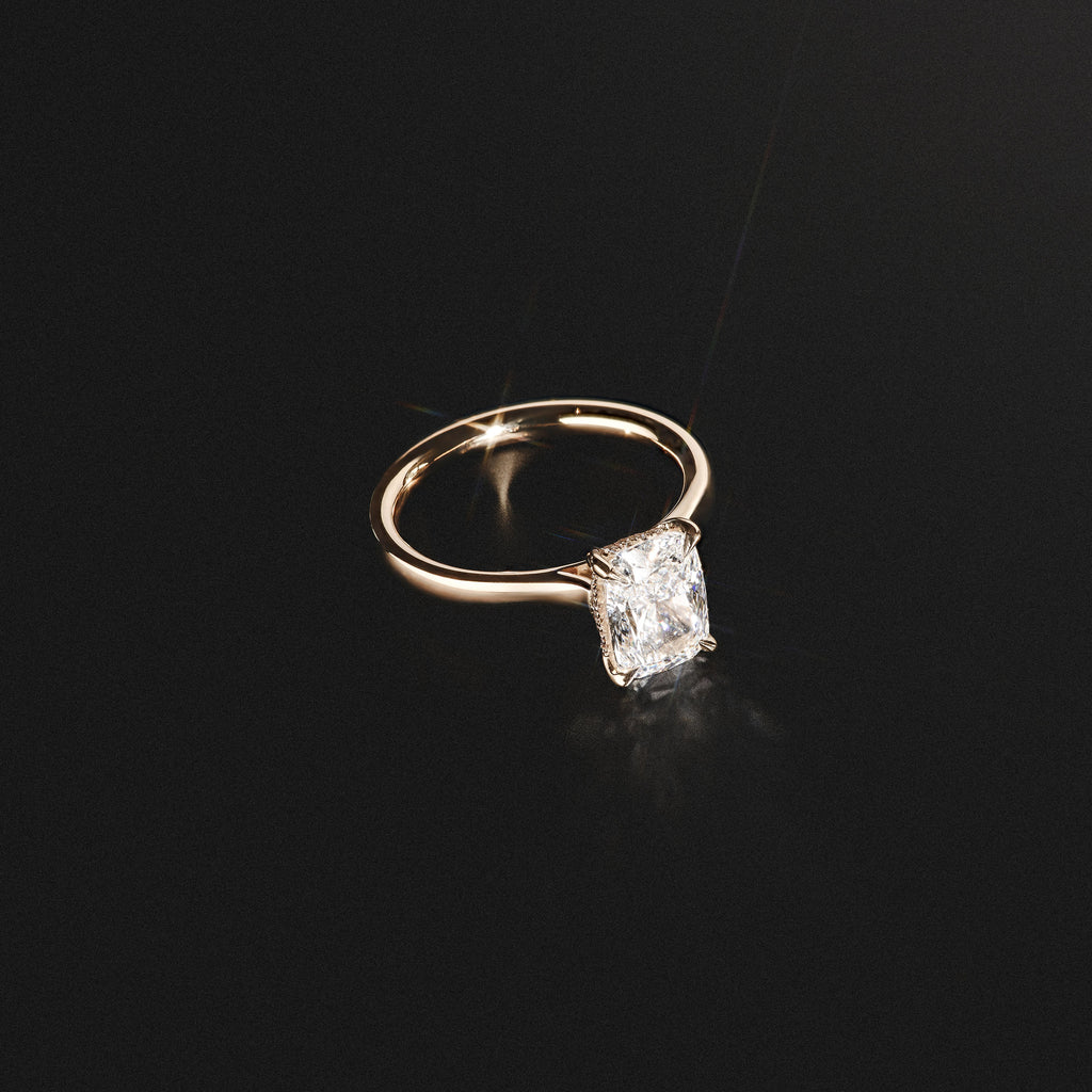 Amora 2.00ct Elongated Cushion Cut Lab Diamond Hidden Halo Solitaire Engagement Ring in 18K Yellow Gold