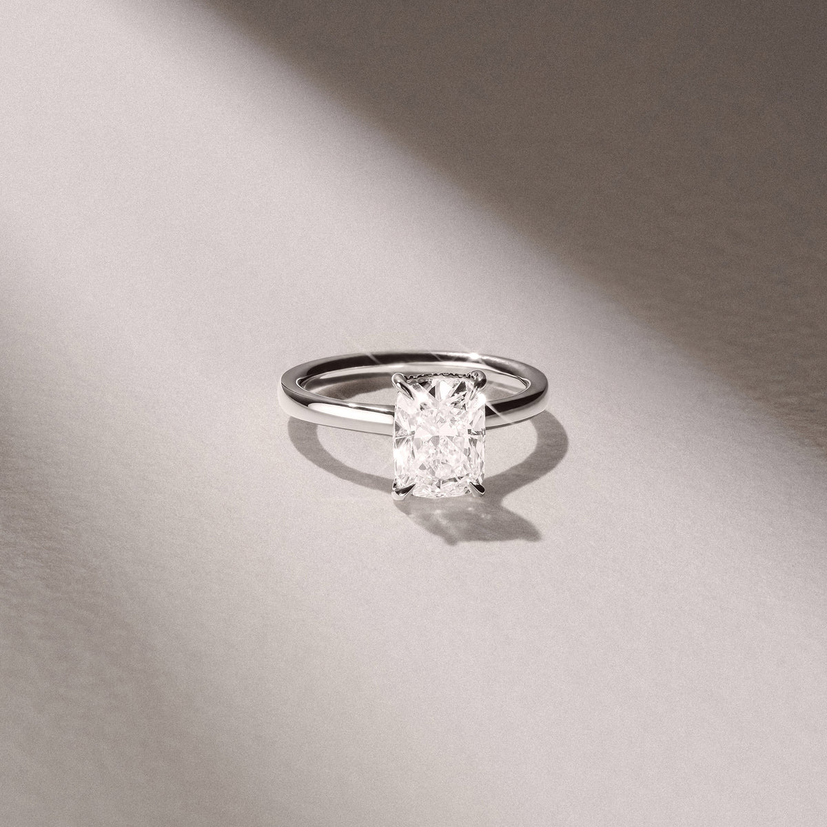 Amora 3.00ct Elongated Cushion Cut Lab Diamond Hidden Halo Solitaire Engagement Ring in Platinum