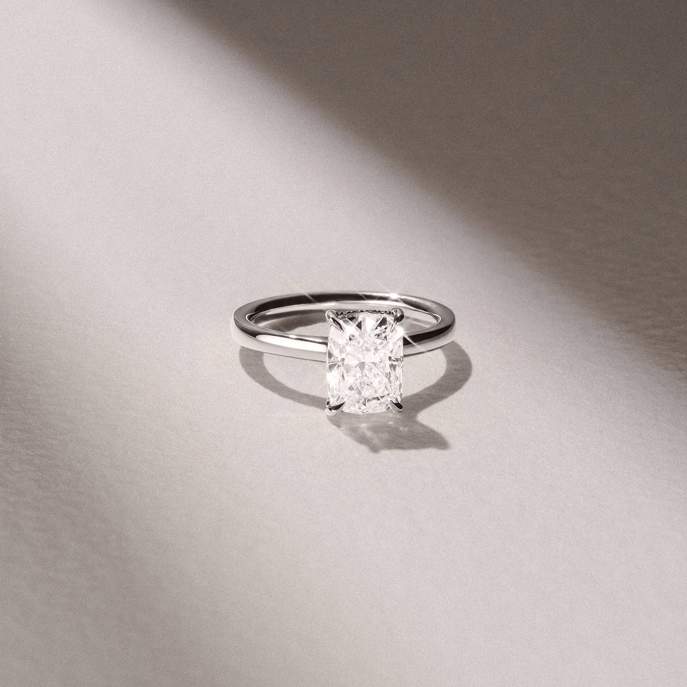 Amora 3.00ct Elongated Cushion Cut Lab Diamond Hidden Halo Solitaire Engagement Ring in 18K White Gold