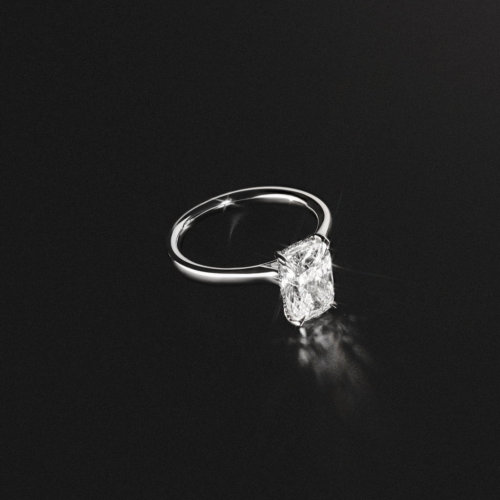 Amora 3.00ct Elongated Cushion Cut Lab Diamond Hidden Halo Solitaire Engagement Ring in Platinum