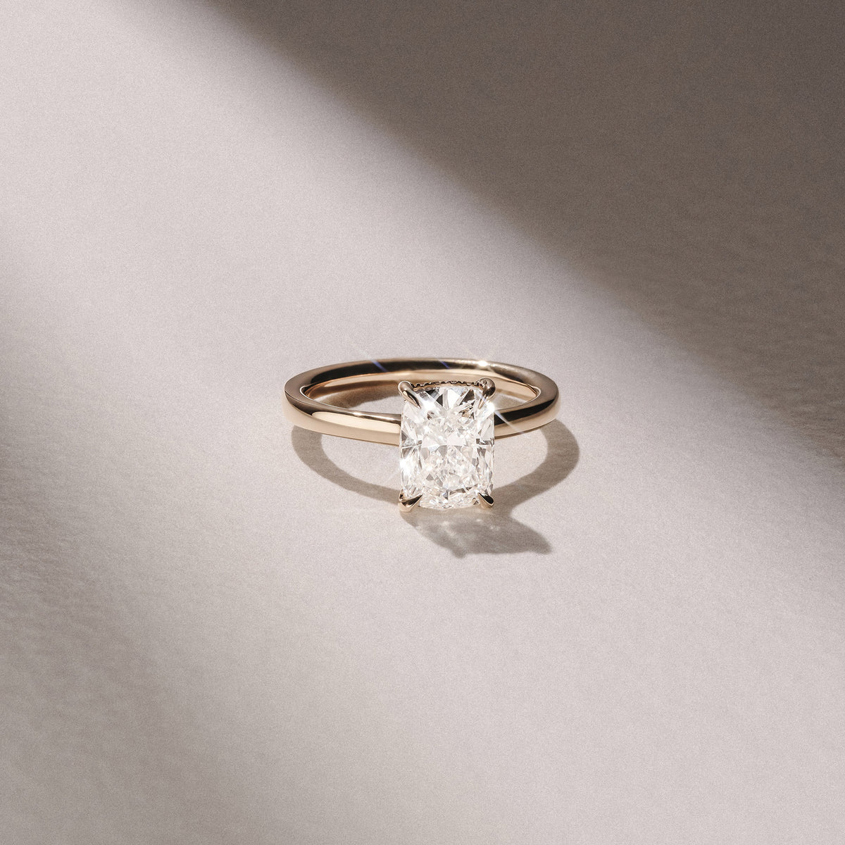 Amora 3.00ct Elongated Cushion Cut Lab Diamond Hidden Halo Solitaire Engagement Ring in 18K Yellow Gold