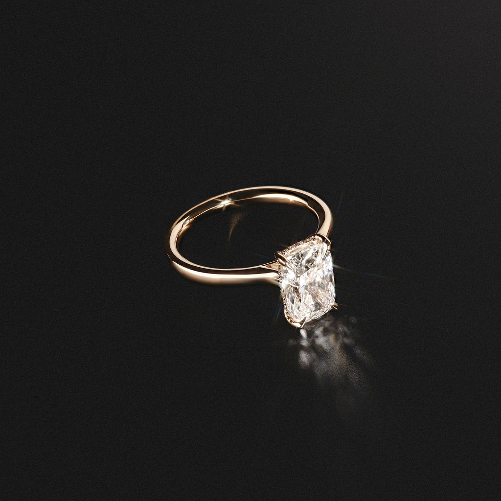 Amora 3.00ct Elongated Cushion Cut Lab Diamond Hidden Halo Solitaire Engagement Ring in 18K Yellow Gold