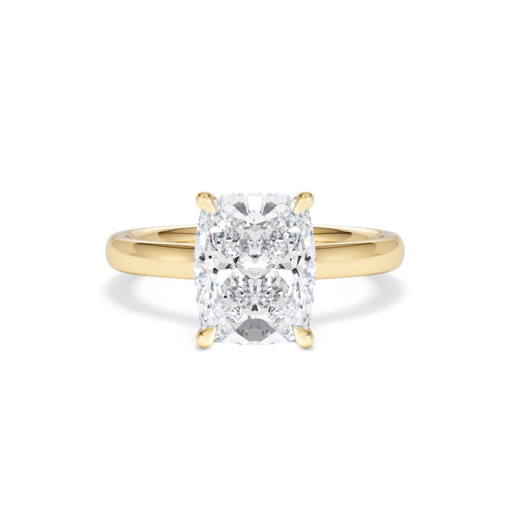 Amora 3.00ct Elongated Cushion Cut Lab Diamond Hidden Halo Solitaire Engagement Ring in 18K Yellow Gold