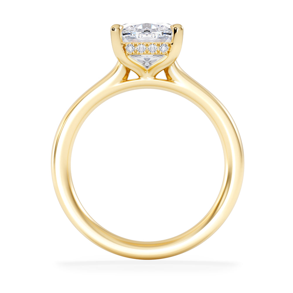 Amora 3.00ct Elongated Cushion Cut Lab Diamond Hidden Halo Solitaire Engagement Ring in 18K Yellow Gold