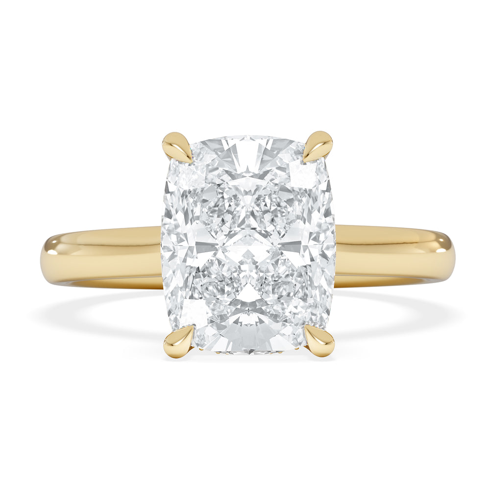 Amora 3.00ct Elongated Cushion Cut Lab Diamond Hidden Halo Solitaire Engagement Ring in 18K Yellow Gold