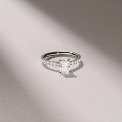 Amora 1.00ct Elongated Cushion Cut Lab Diamond Hidden Halo Engagement Ring with Side Stones in Platinum
