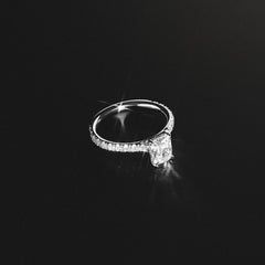 Amora 1.00ct Elongated Cushion Cut Lab Diamond Hidden Halo Engagement Ring with Side Stones in 18K White Gold