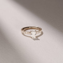Amora 1.00ct Elongated Cushion Cut Lab Diamond Hidden Halo Engagement Ring with Side Stones in 18K Yellow Gold