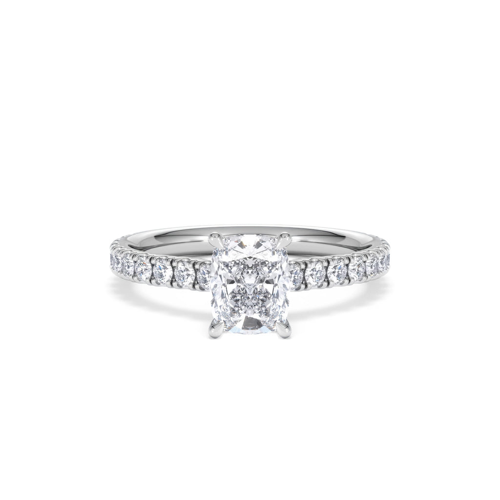 Amora 1.00ct Elongated Cushion Cut Lab Diamond Hidden Halo Engagement Ring with Side Stones in Platinum