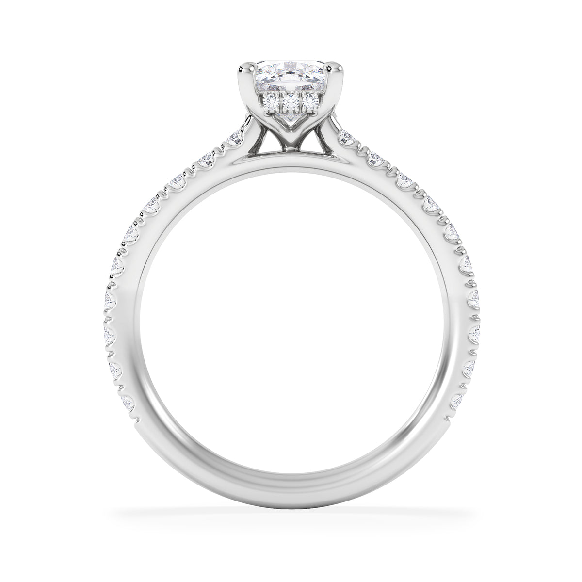 Amora 1.00ct Elongated Cushion Cut Lab Diamond Hidden Halo Engagement Ring with Side Stones in 18K White Gold