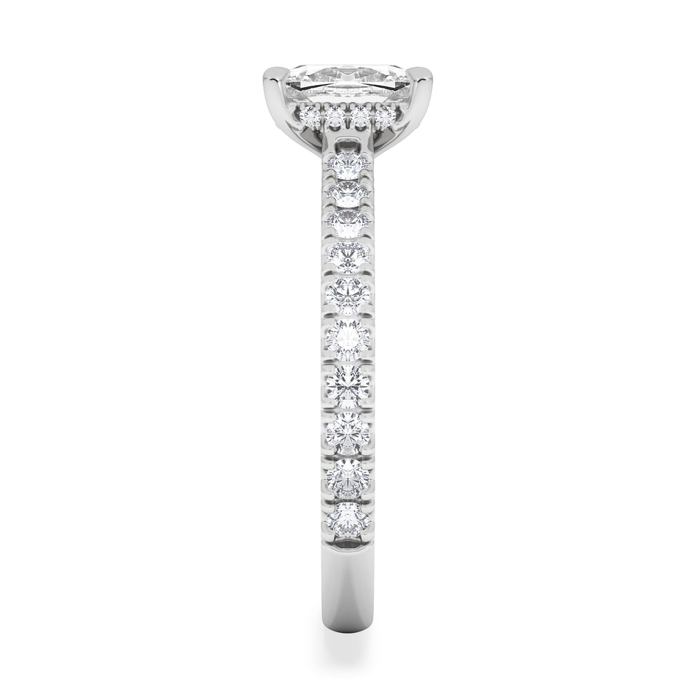 Amora 1.00ct Elongated Cushion Cut Lab Diamond Hidden Halo Engagement Ring with Side Stones in 18K White Gold