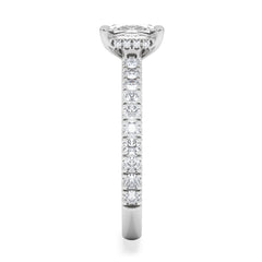 Amora 1.00ct Elongated Cushion Cut Lab Diamond Hidden Halo Engagement Ring with Side Stones in 18K White Gold