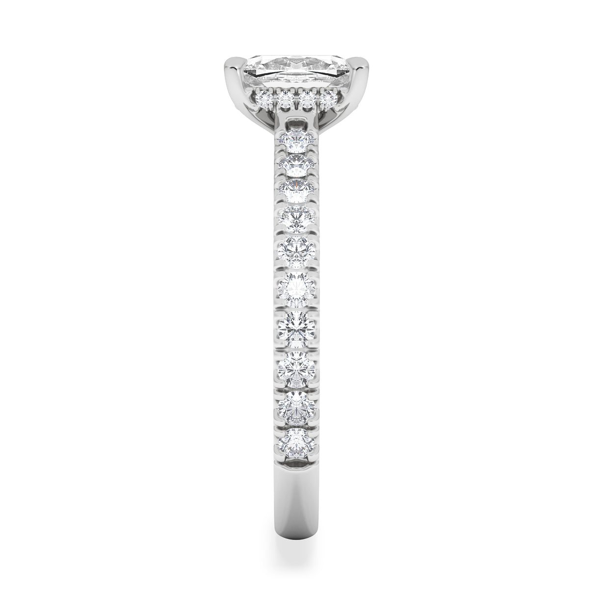 Amora 1.00ct Elongated Cushion Cut Lab Diamond Hidden Halo Engagement Ring with Side Stones in 18K White Gold