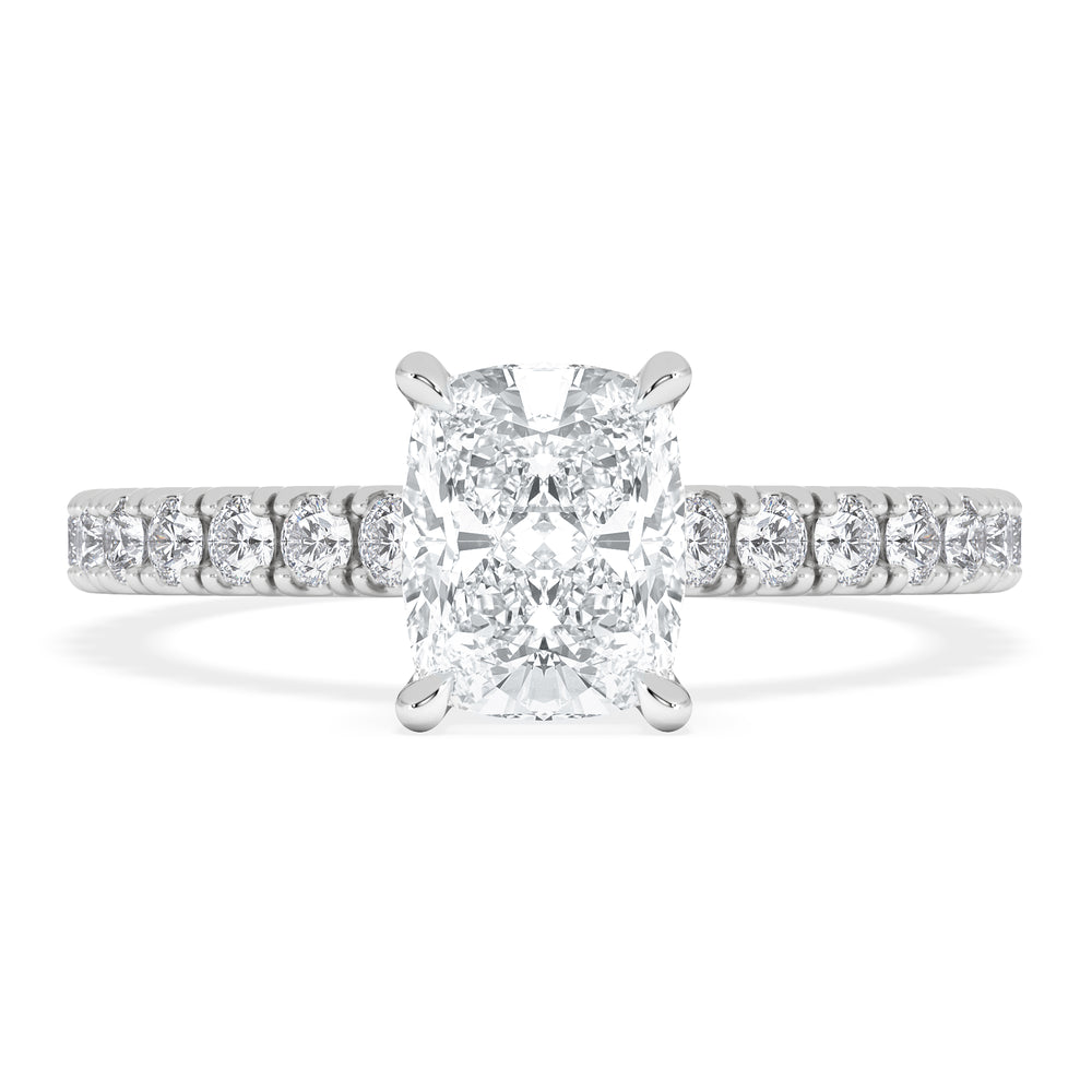 Amora 1.00ct Elongated Cushion Cut Lab Diamond Hidden Halo Engagement Ring with Side Stones in 18K White Gold