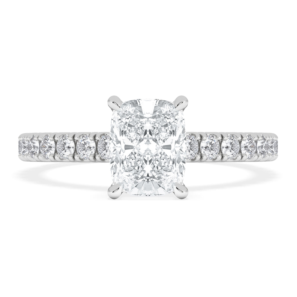 Amora 1.00ct Elongated Cushion Cut Lab Diamond Hidden Halo Engagement Ring with Side Stones in Platinum