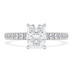 Amora 1.00ct Elongated Cushion Cut Lab Diamond Hidden Halo Engagement Ring with Side Stones in Platinum