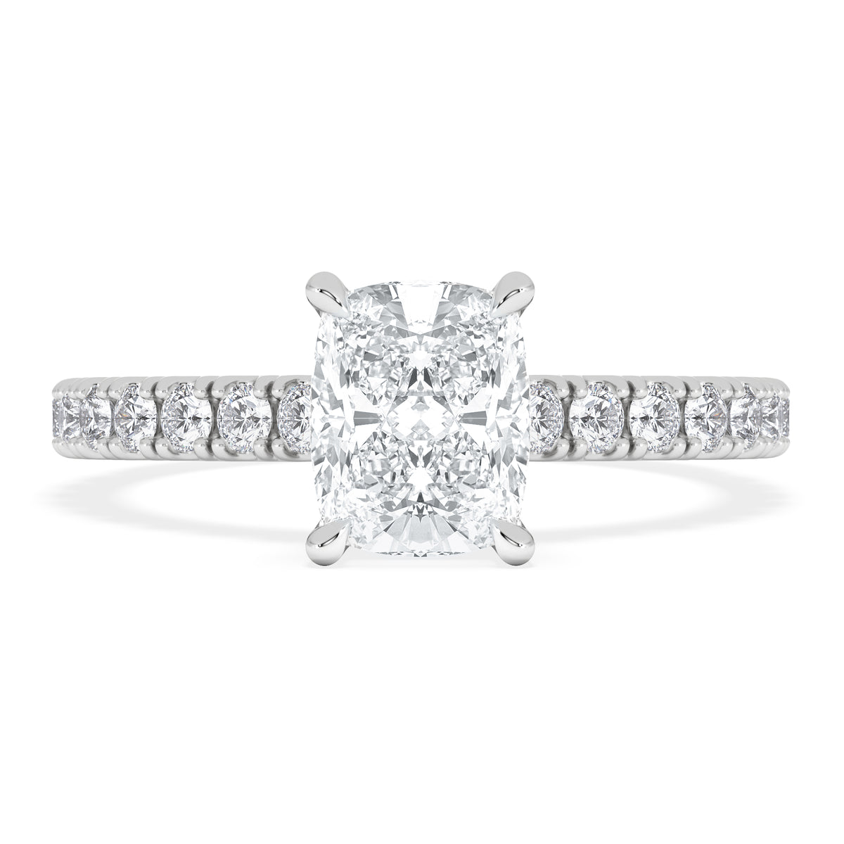 Amora 1.00ct Elongated Cushion Cut Lab Diamond Hidden Halo Engagement Ring with Side Stones in Platinum