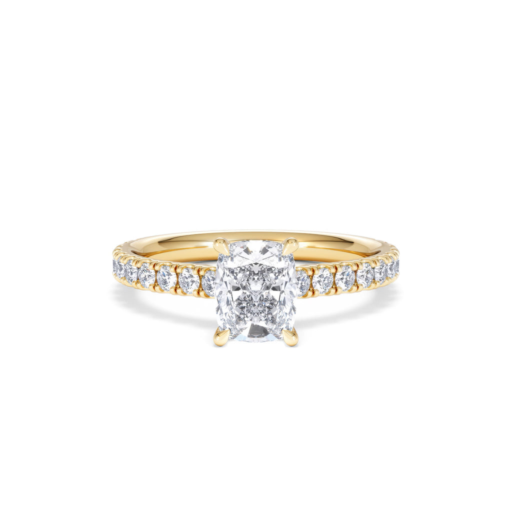 Amora 1.00ct Elongated Cushion Cut Lab Diamond Hidden Halo Engagement Ring with Side Stones in 18K Yellow Gold
