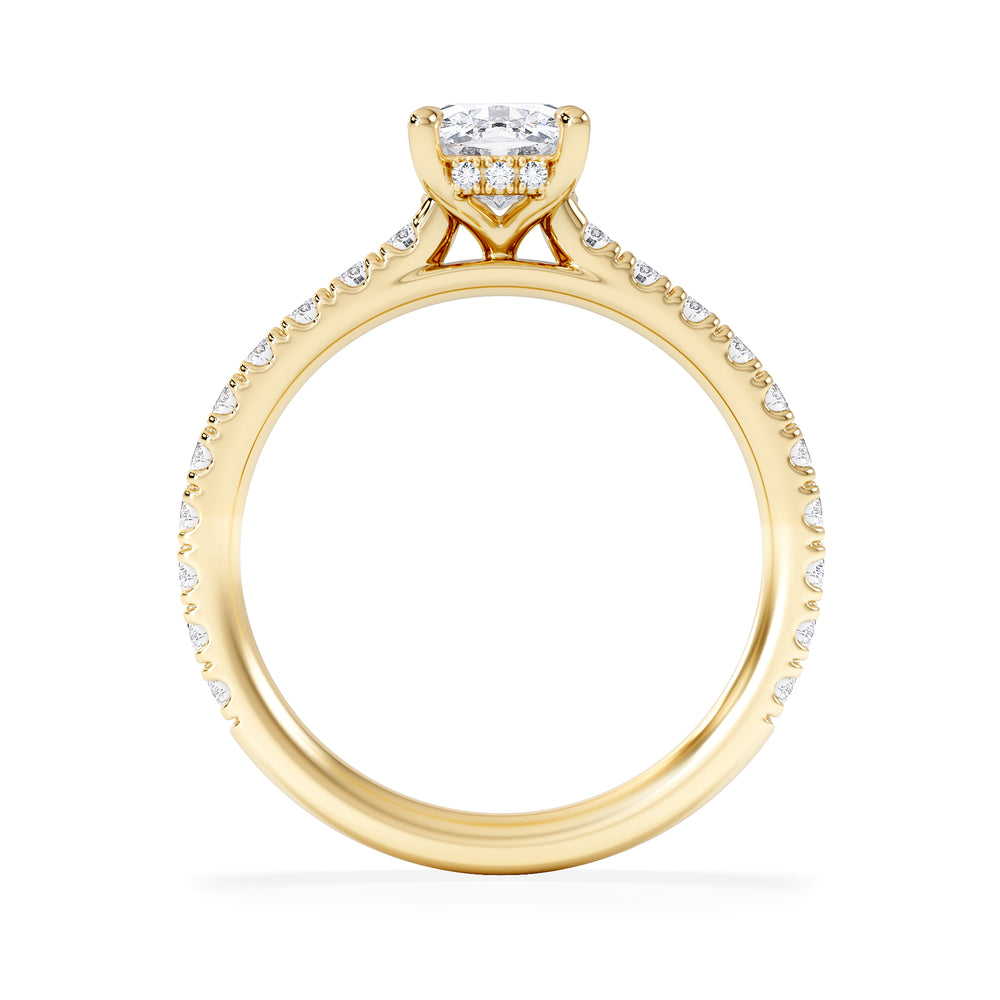 Amora 1.00ct Elongated Cushion Cut Lab Diamond Hidden Halo Engagement Ring with Side Stones in 18K Yellow Gold