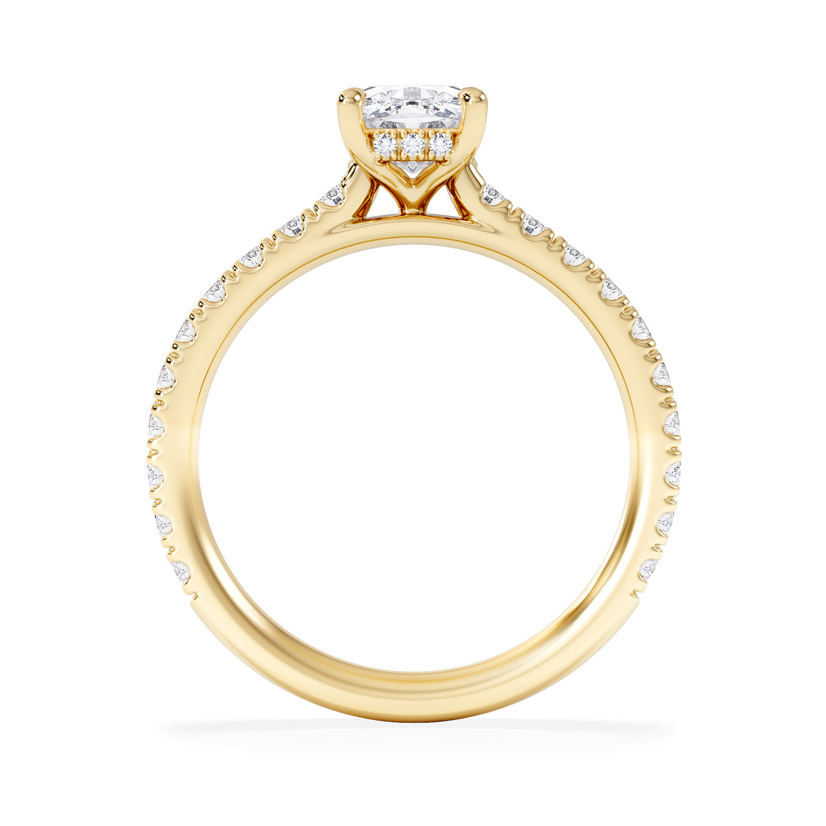 Amora 1.00ct Elongated Cushion Cut Lab Diamond Hidden Halo Engagement Ring with Side Stones in 18K Yellow Gold
