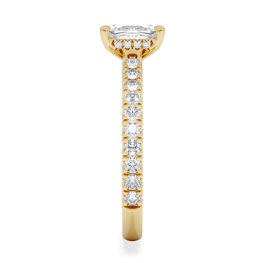 Amora 1.00ct Elongated Cushion Cut Lab Diamond Hidden Halo Engagement Ring with Side Stones in 18K Yellow Gold