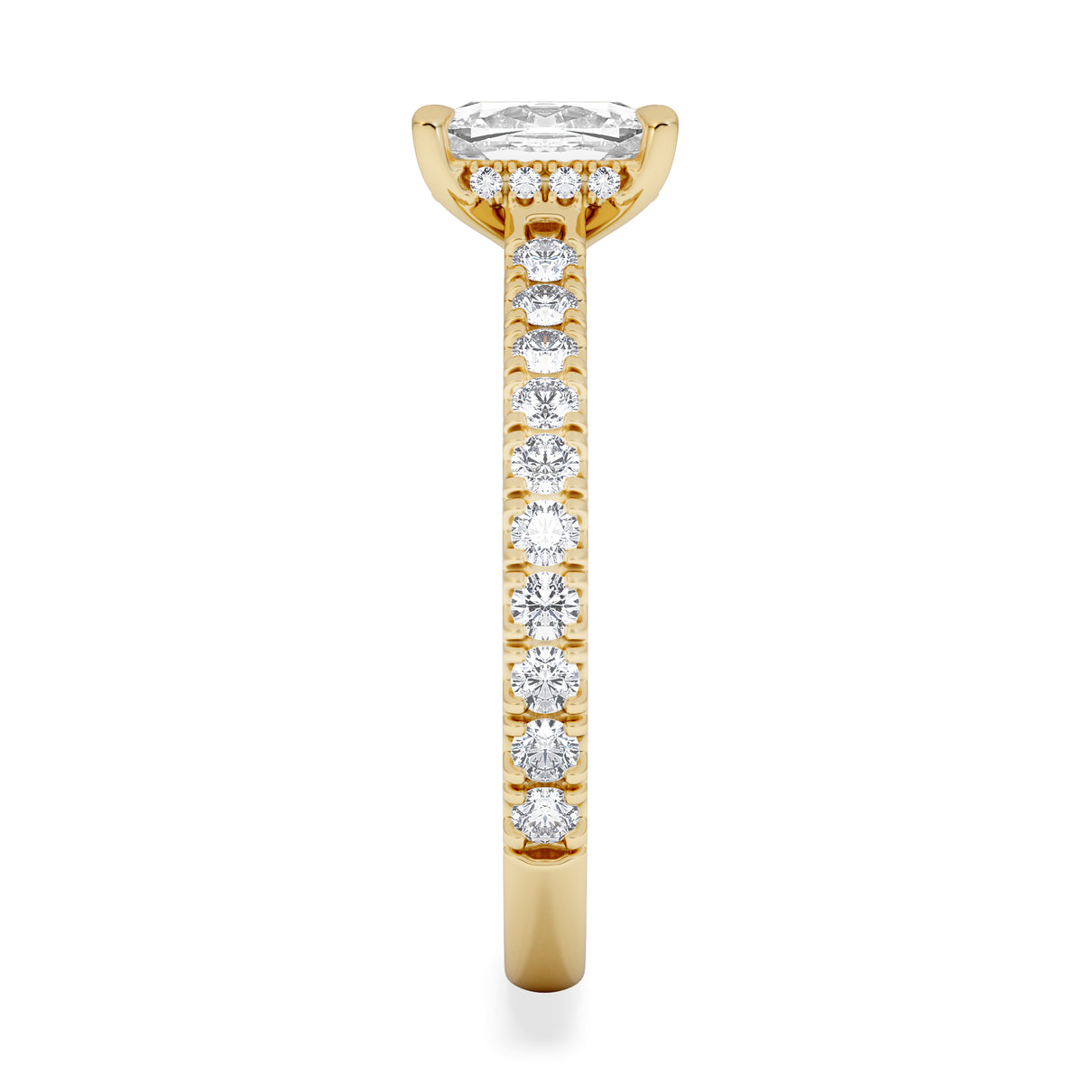 Amora 1.00ct Elongated Cushion Cut Lab Diamond Hidden Halo Engagement Ring with Side Stones in 18K Yellow Gold