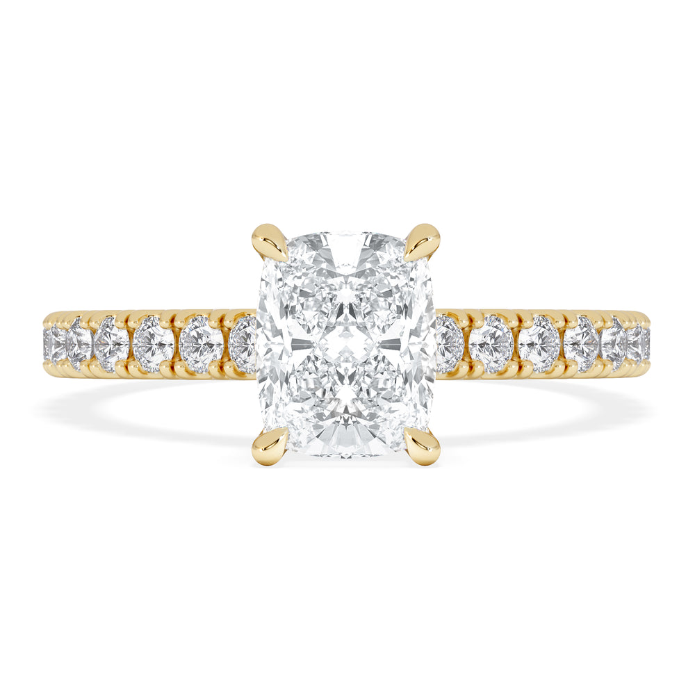 Amora 1.00ct Elongated Cushion Cut Lab Diamond Hidden Halo Engagement Ring with Side Stones in 18K Yellow Gold