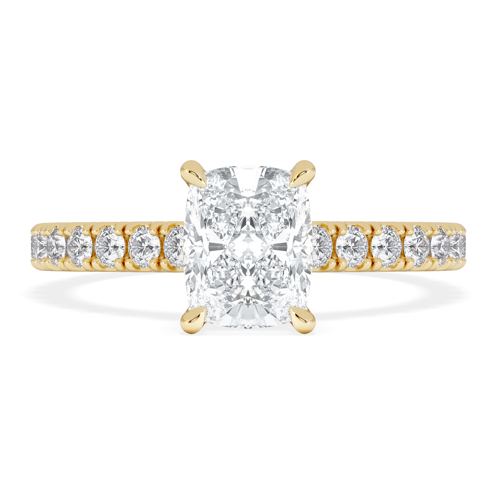 Amora 1.00ct Elongated Cushion Cut Lab Diamond Hidden Halo Engagement Ring with Side Stones in 18K Yellow Gold
