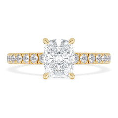 Amora 1.00ct Elongated Cushion Cut Lab Diamond Hidden Halo Engagement Ring with Side Stones in 18K Yellow Gold