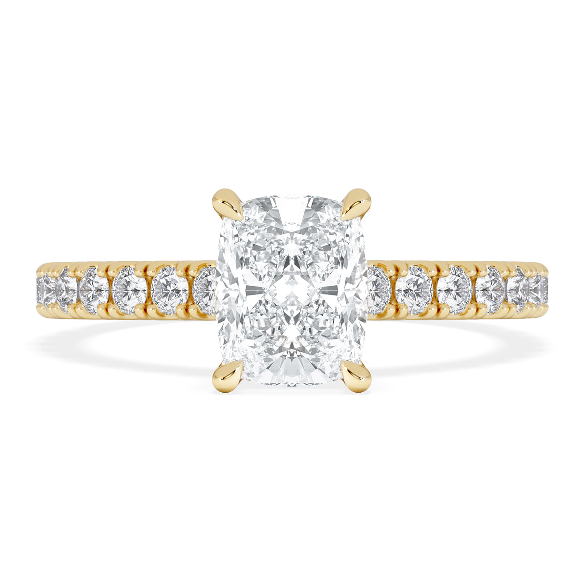 Amora 1.00ct Elongated Cushion Cut Lab Diamond Hidden Halo Engagement Ring with Side Stones in 18K Yellow Gold