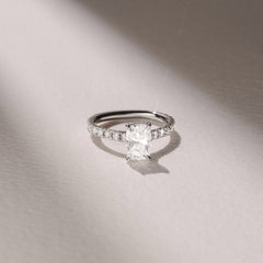 Amora 2.00ct Elongated Cushion Cut Lab Diamond Hidden Halo Engagement Ring with Side Stones in 18K White Gold