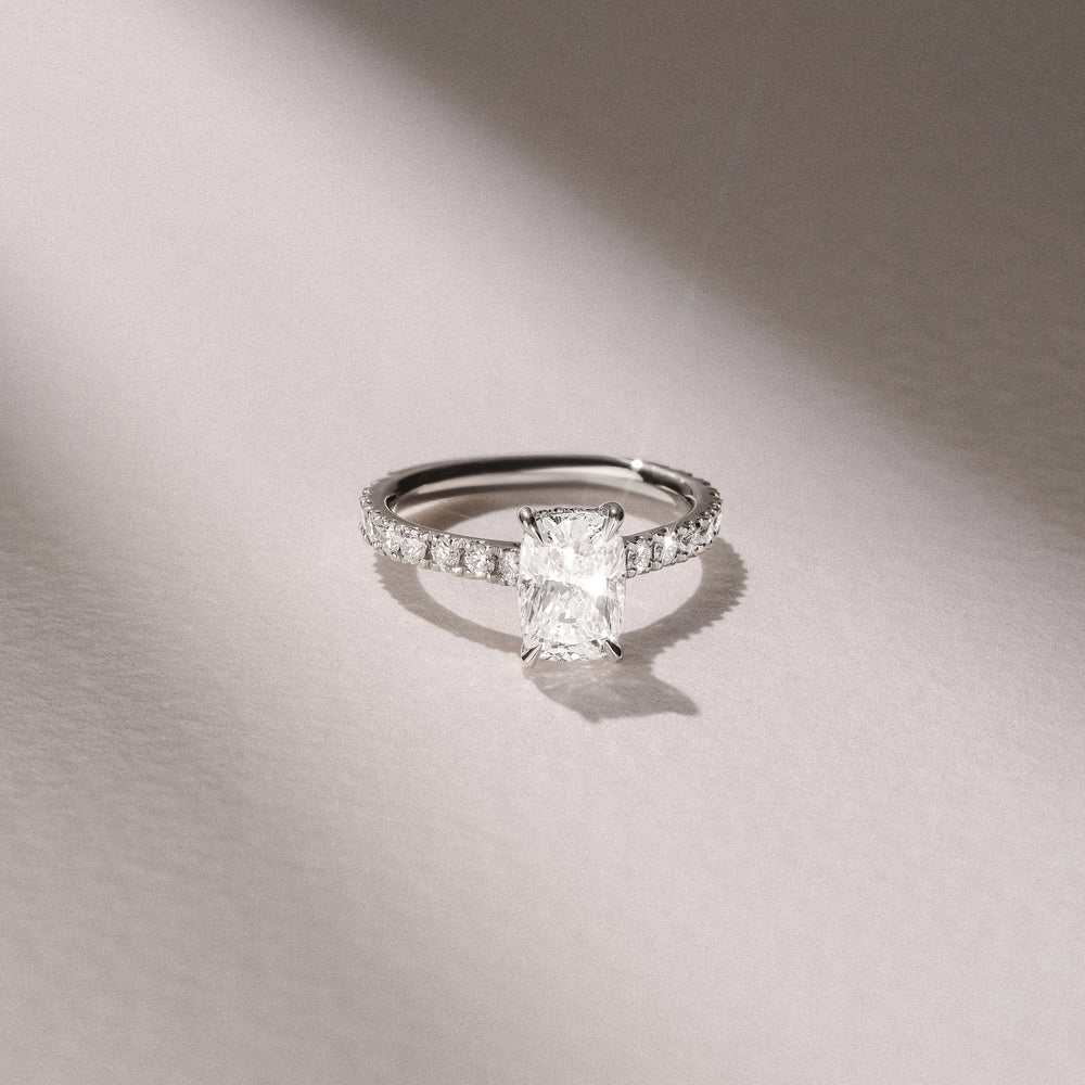 Amora 2.00ct Elongated Cushion Cut Lab Diamond Hidden Halo Engagement Ring with Side Stones in Platinum