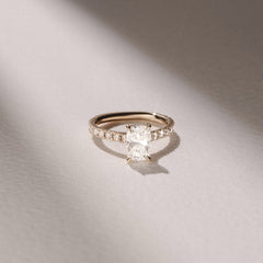 Amora 2.00ct Elongated Cushion Cut Lab Diamond Hidden Halo Engagement Ring with Side Stones in 18K Yellow Gold