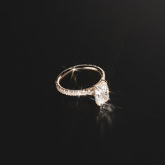 Amora 2.00ct Elongated Cushion Cut Lab Diamond Hidden Halo Engagement Ring with Side Stones in 18K Yellow Gold