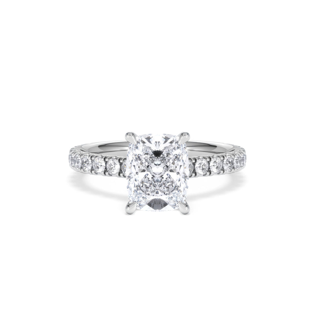 Amora 2.00ct Elongated Cushion Cut Lab Diamond Hidden Halo Engagement Ring with Side Stones in Platinum