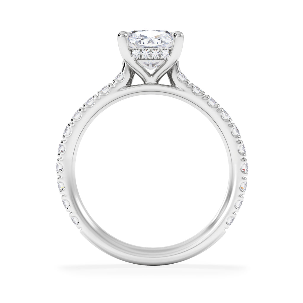 Amora 2.00ct Elongated Cushion Cut Lab Diamond Hidden Halo Engagement Ring with Side Stones in Platinum