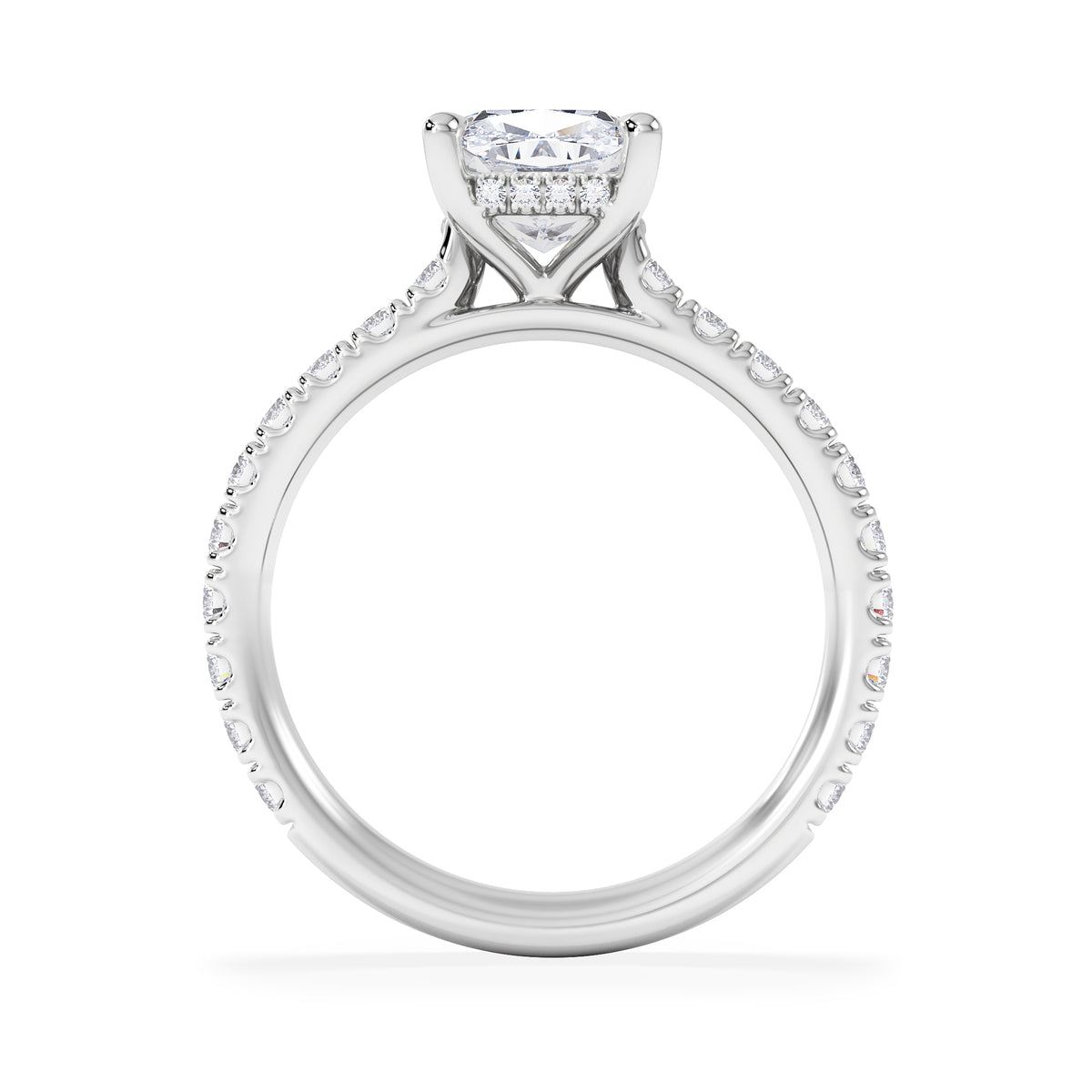 Amora 2.00ct Elongated Cushion Cut Lab Diamond Hidden Halo Engagement Ring with Side Stones in Platinum