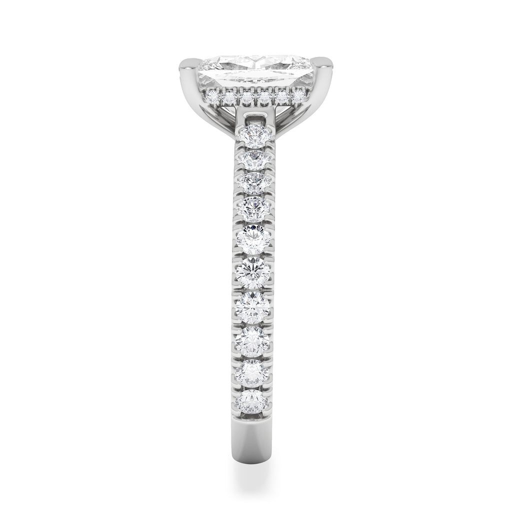 Amora 2.00ct Elongated Cushion Cut Lab Diamond Hidden Halo Engagement Ring with Side Stones in Platinum