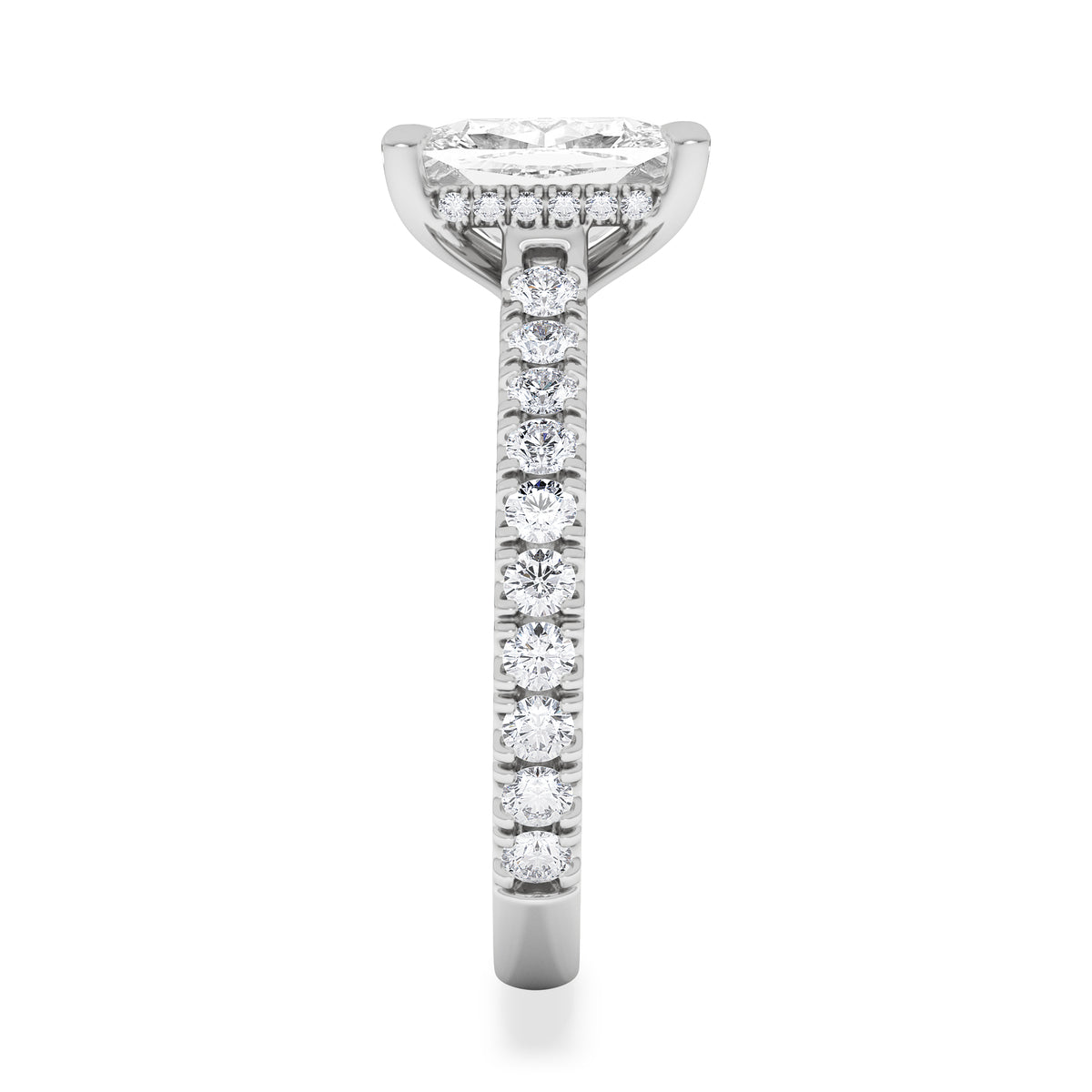 Amora 2.00ct Elongated Cushion Cut Lab Diamond Hidden Halo Engagement Ring with Side Stones in 18K White Gold