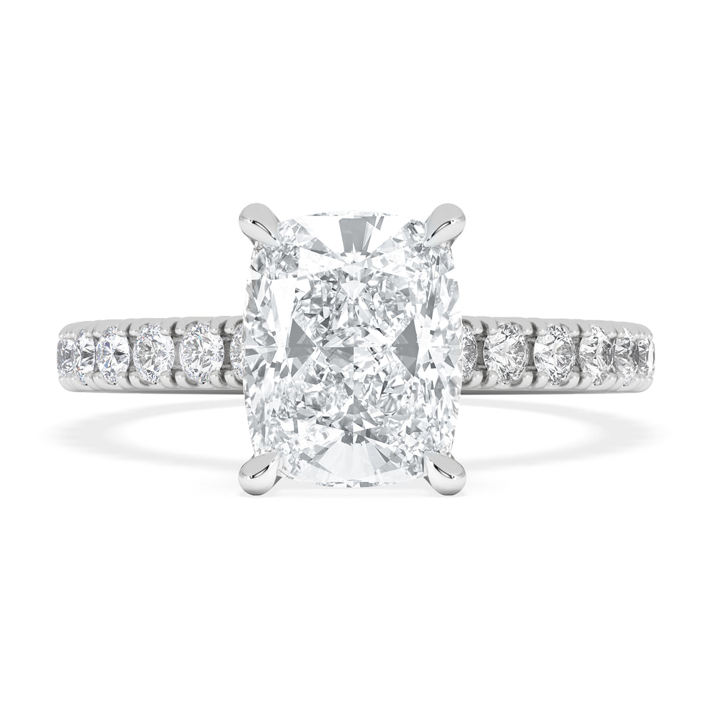 Amora 2.00ct Elongated Cushion Cut Lab Diamond Hidden Halo Engagement Ring with Side Stones in Platinum