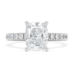 Amora 2.00ct Elongated Cushion Cut Lab Diamond Hidden Halo Engagement Ring with Side Stones in Platinum